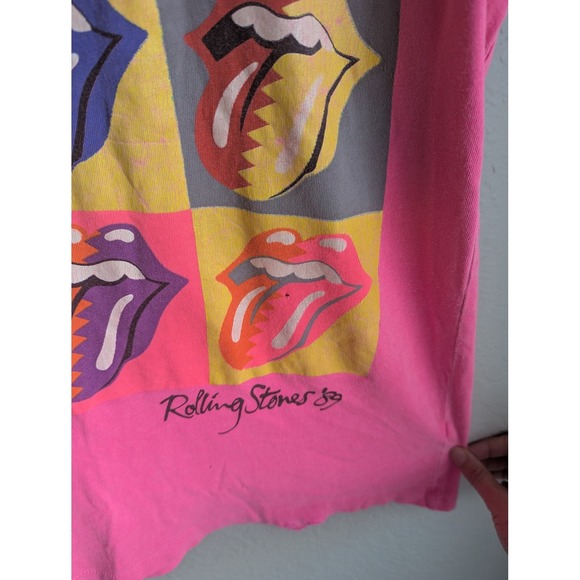 Madeworn tee size XS Rolling Stones '89 multi tongue hot pink‎ distressed RARE - Picture 9 of 9